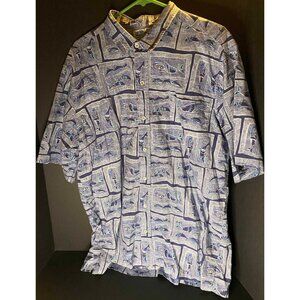 Blue Water Wear AFICO Blue Mens XL Aloha Hawaiian Fish AOP Shirt
